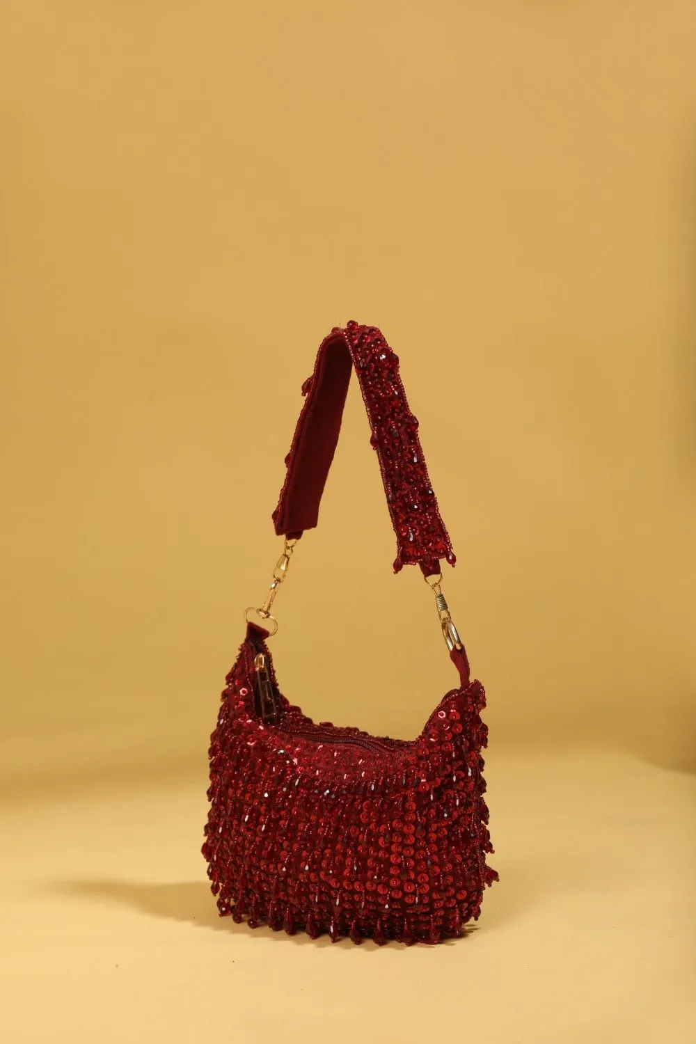 Rosa Red Embroidered Potli Bag With Tassels