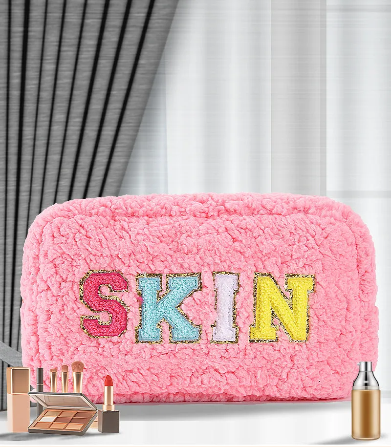 rts: Plush Chenille Letter Cosmetic Bag-
