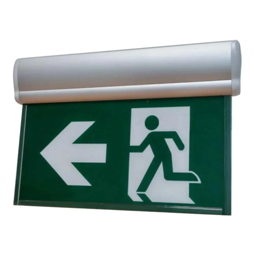 Running Man Edge-lit LED Exit Sign, 2 Single Face, Silver Finish, Battery Backup Included