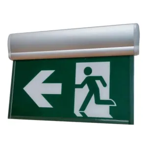Running Man Edge-lit LED Exit Sign, 2 Single Face, Silver Finish, Battery Backup Included