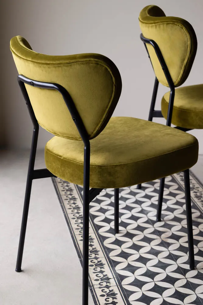 Set Of 2 Dining Chairs In Needlecord Velvet Green