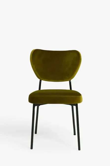 Set Of 2 Dining Chairs In Needlecord Velvet Green