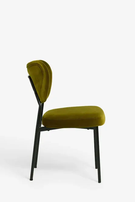 Set Of 2 Dining Chairs In Needlecord Velvet Green