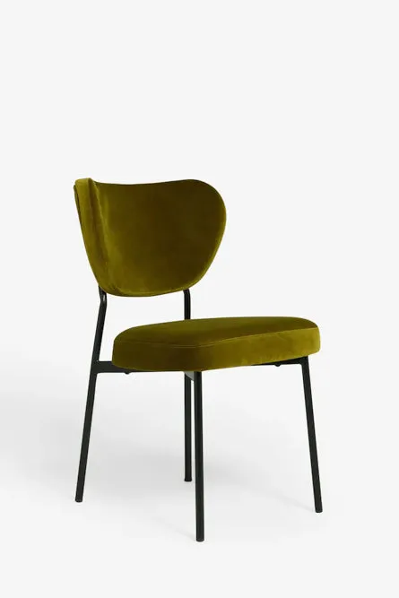 Set Of 2 Dining Chairs In Needlecord Velvet Green