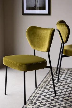 Set Of 2 Dining Chairs In Needlecord Velvet Green