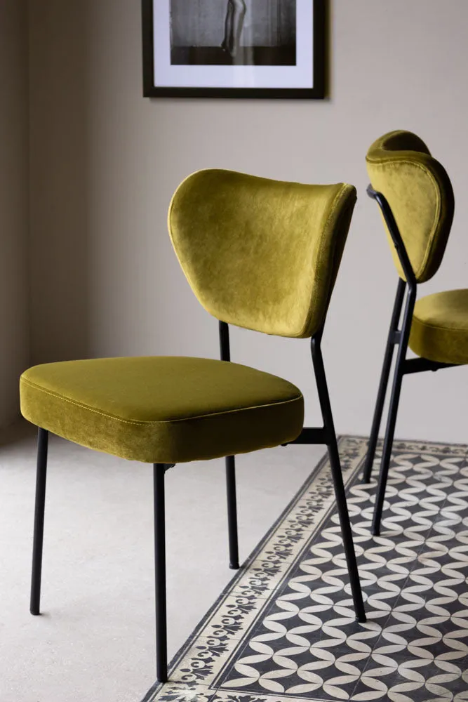 Set Of 2 Dining Chairs In Needlecord Velvet Green