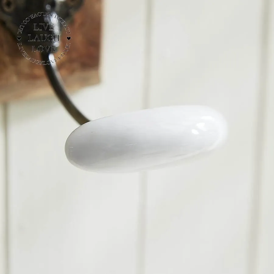 Single White Hook On Wooden Base