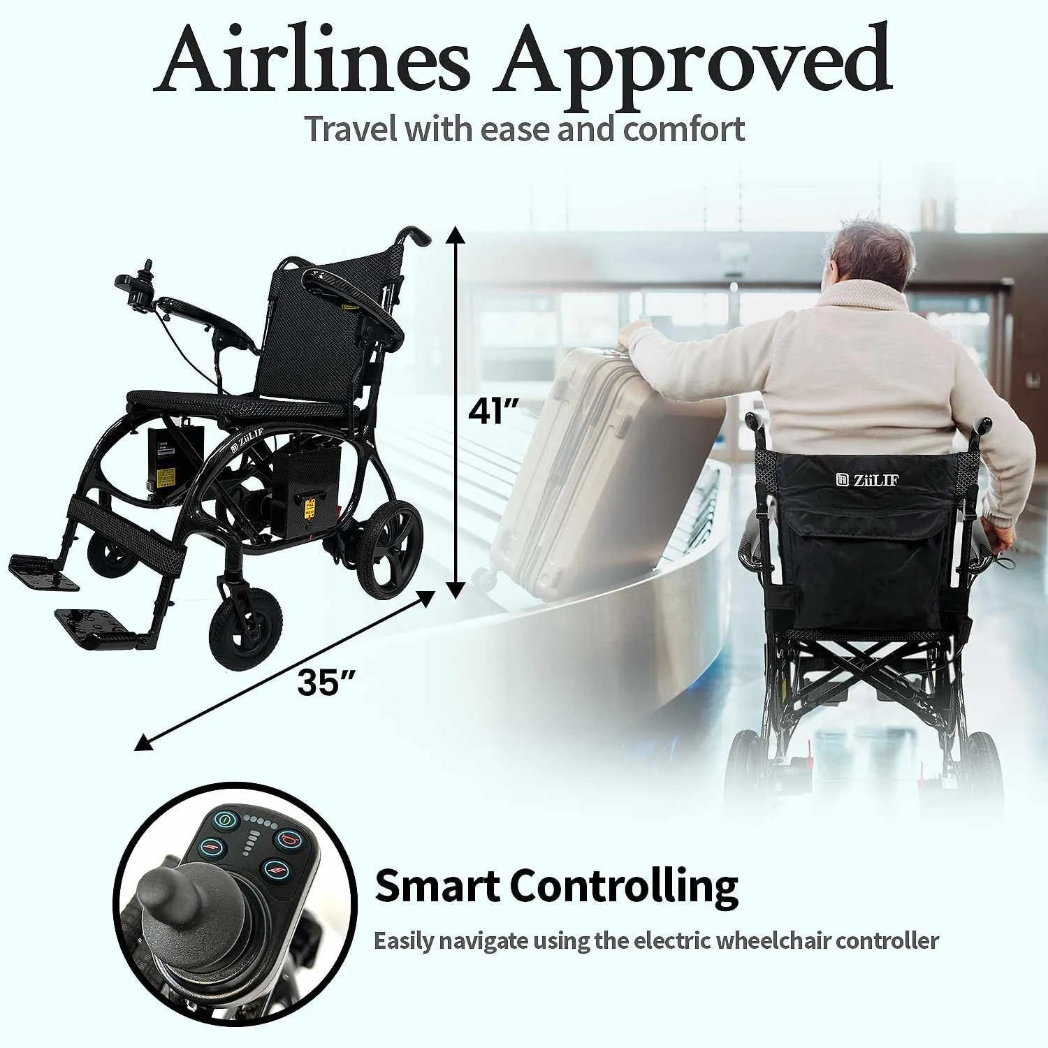 Ultra Lightweight (27.9 lbs) Carbon Fiber Electric Wheelchair: Foldable, 2 Batteries, 20-Mile Range, Airlines Approved Model MN1122009