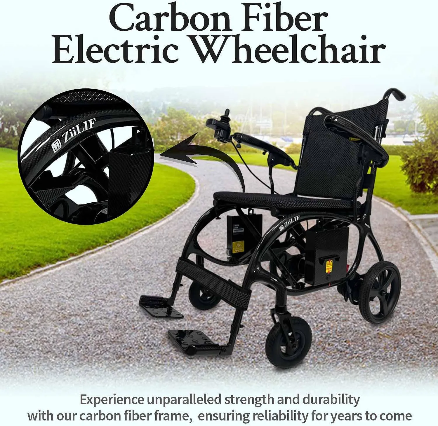 Ultra Lightweight (27.9 lbs) Carbon Fiber Electric Wheelchair: Foldable, 2 Batteries, 20-Mile Range, Airlines Approved Model MN1122009