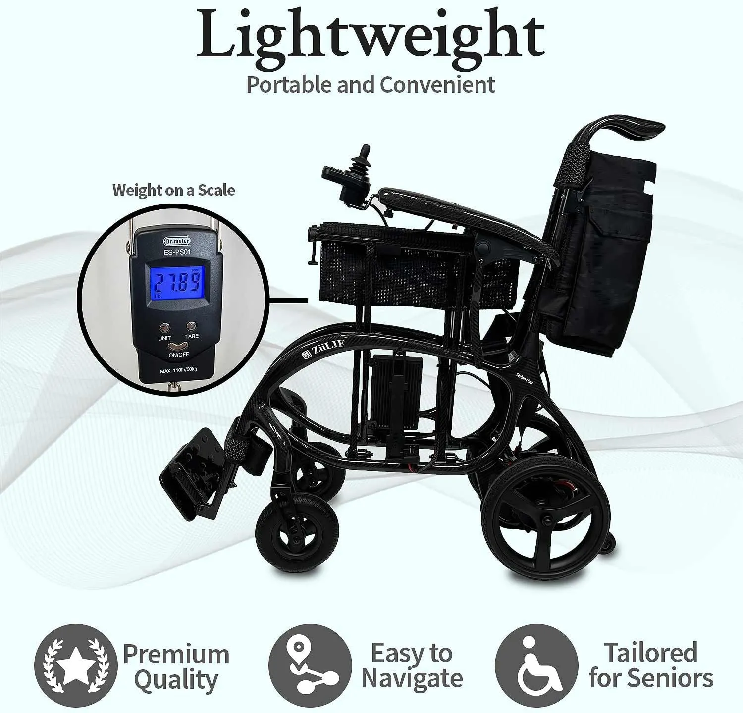 Ultra Lightweight (27.9 lbs) Carbon Fiber Electric Wheelchair: Foldable, 2 Batteries, 20-Mile Range, Airlines Approved Model MN1122009