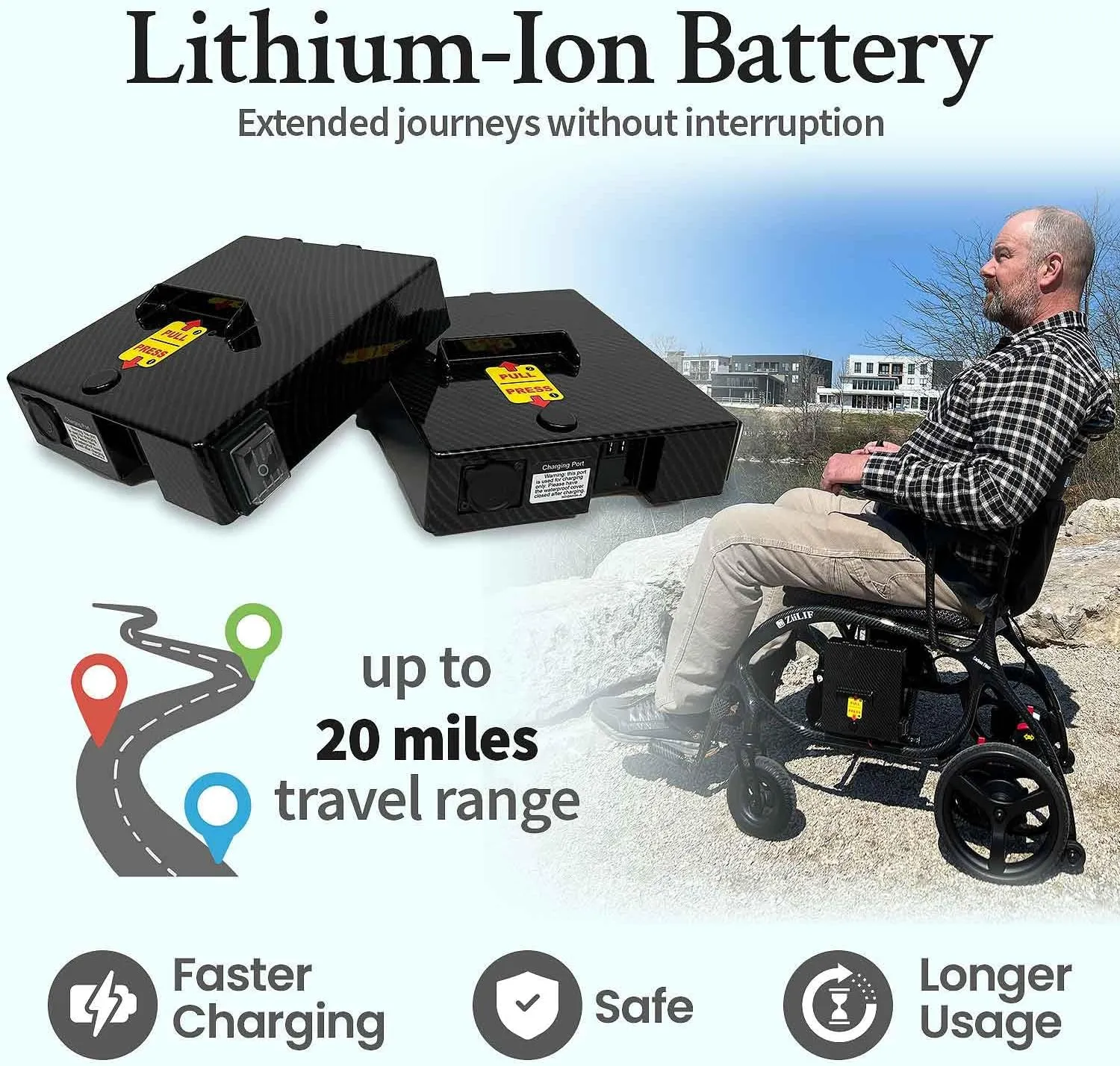Ultra Lightweight (27.9 lbs) Carbon Fiber Electric Wheelchair: Foldable, 2 Batteries, 20-Mile Range, Airlines Approved Model MN1122009