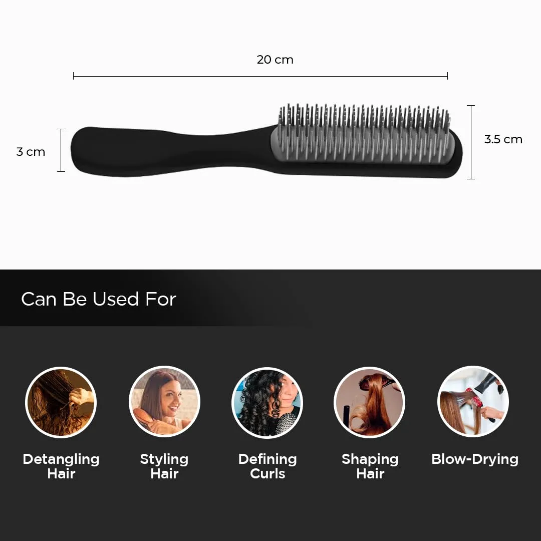 UMAI Flat Hair Brush with Strong & Flexible Bristles | Curl Defining Brush for Thick Curly & Wavy Hair | Small Size | Hair Styling Brush for Women & Men (Black)
