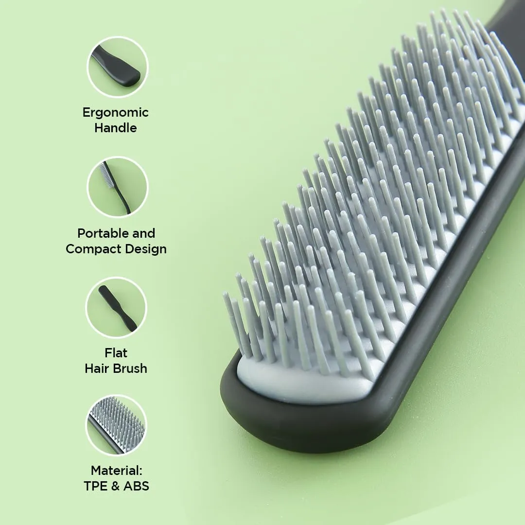 UMAI Flat Hair Brush with Strong & Flexible Bristles | Curl Defining Brush for Thick Curly & Wavy Hair | Small Size | Hair Styling Brush for Women & Men (Black)