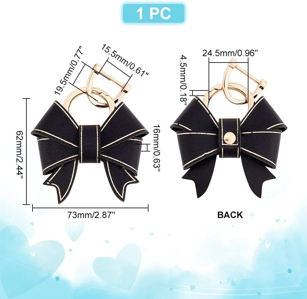 WADORN Bowknot Keychain for Women, PU Leather Cute Bow Key Ring Personalized Car Key Holder Purse Handbag Pendant Charm with D Ring Backpack Decorations Craft Accessories Ladies Gift, Black