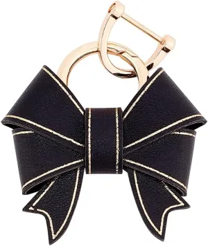WADORN Bowknot Keychain for Women, PU Leather Cute Bow Key Ring Personalized Car Key Holder Purse Handbag Pendant Charm with D Ring Backpack Decorations Craft Accessories Ladies Gift, Black