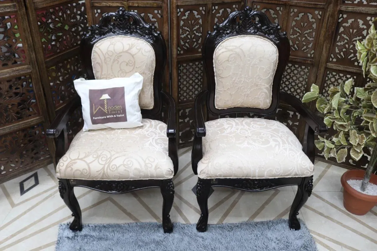 Wooden Handicrafts Arm Chair Teak Wood Walnut Finish (Set of 2)