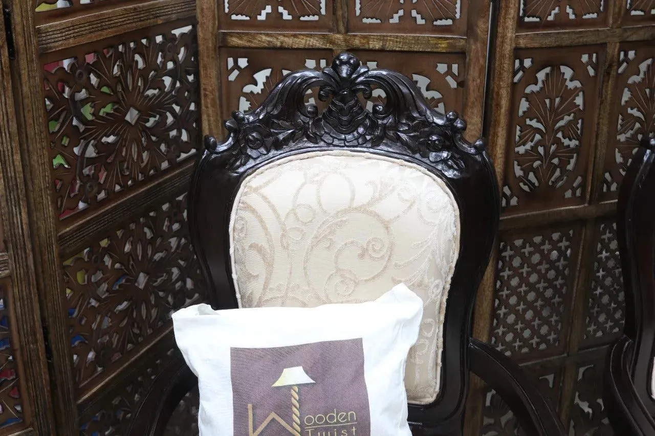 Wooden Handicrafts Arm Chair Teak Wood Walnut Finish (Set of 2)
