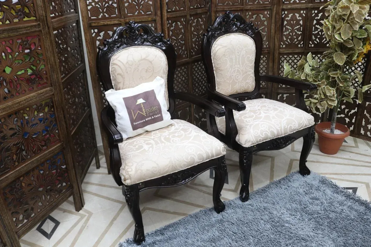 Wooden Handicrafts Arm Chair Teak Wood Walnut Finish (Set of 2)