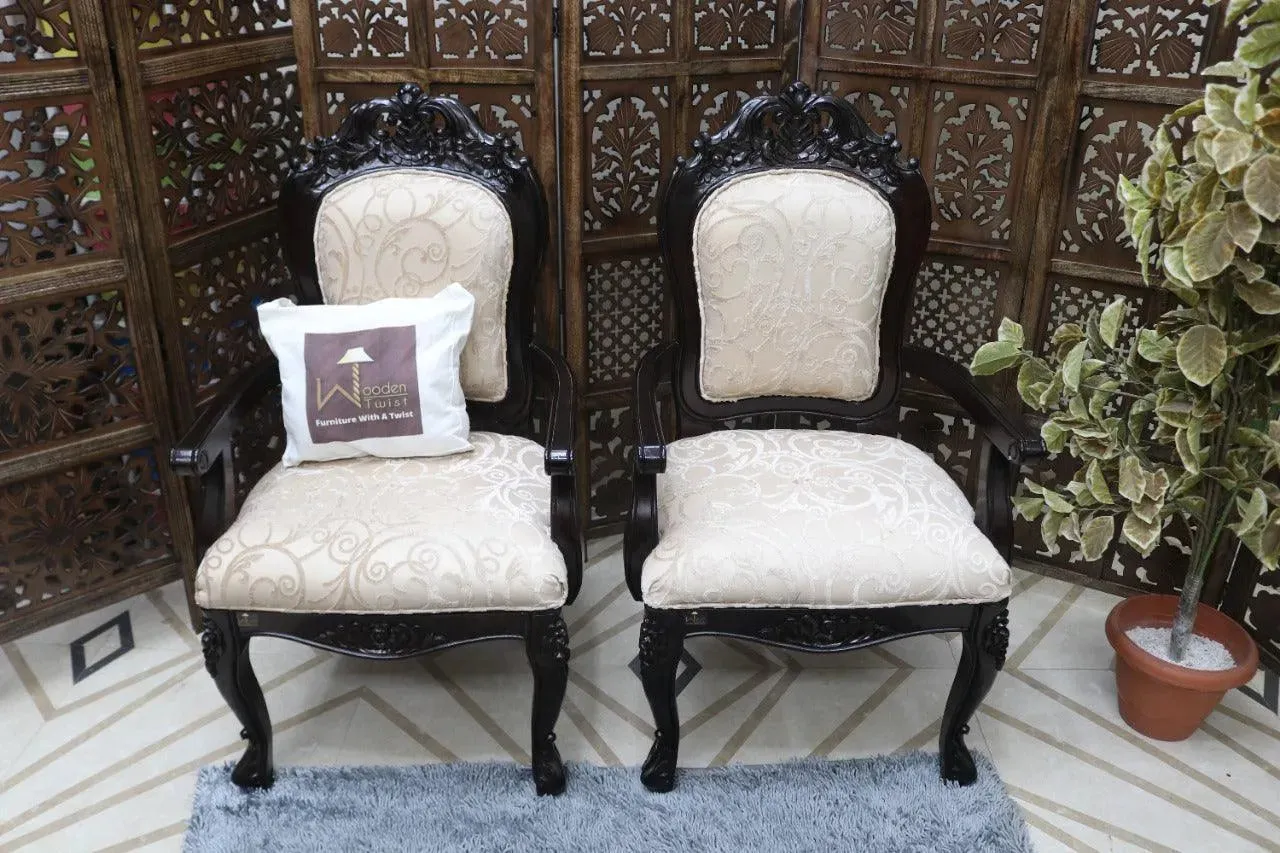 Wooden Handicrafts Arm Chair Teak Wood Walnut Finish (Set of 2)